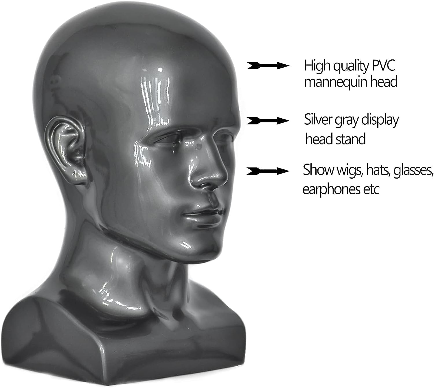 PVC Mannequin Head Black Male Display Dummy Stand