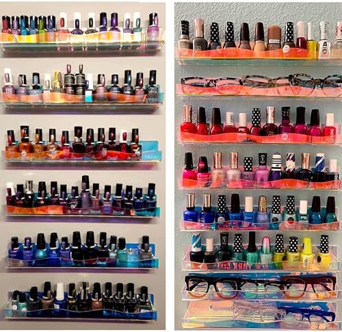 YMVV 15-Inch Wall Mounted Nail Polish Rack6 Pack Clear Rainbow Organizer