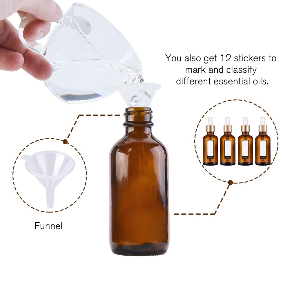 PrettyCare 2 oz Amber Glass Dropper Bottles 4 Pack