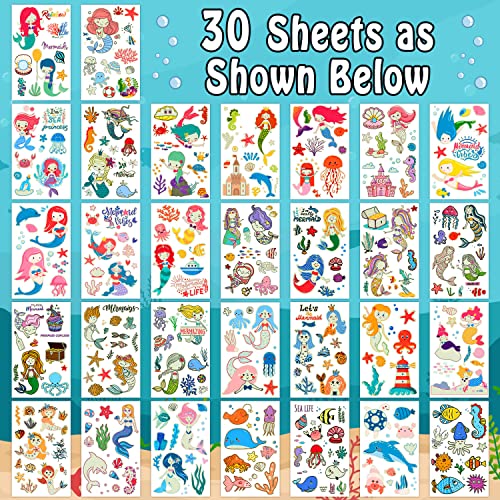 Partywind Luminous Mermaid Temporary Tattoos for Kids