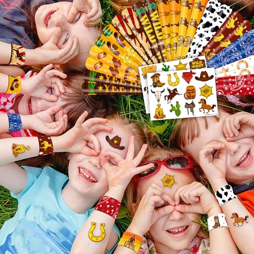 48PCS Cowboy Party Set Temporary Tattoos Slap Bracelets for Kids