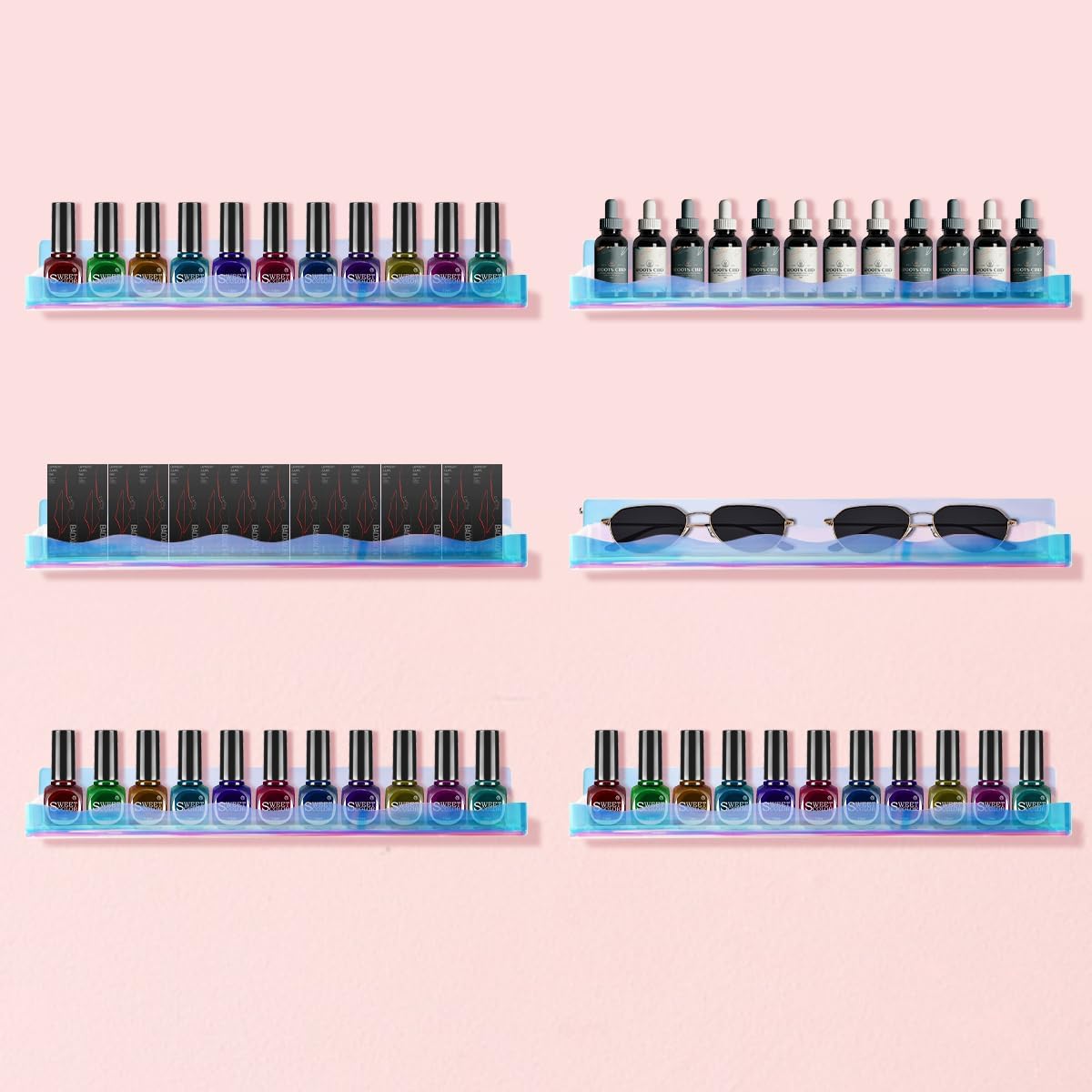 15 Inch Wall Mounted Nail Polish Rack with End Caps