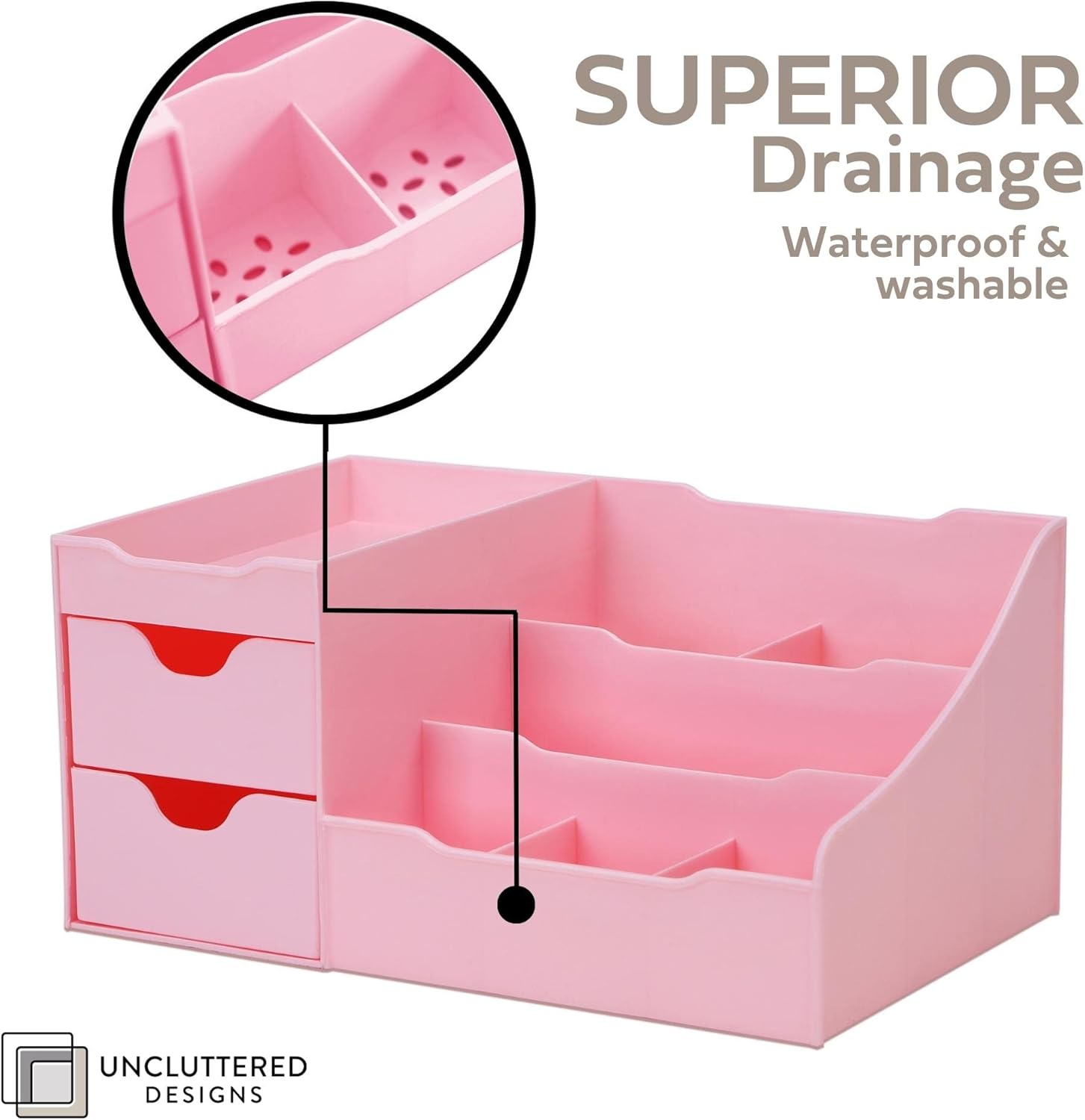 Uncluttered Designs Makeup Organizer with Drawers - Pink