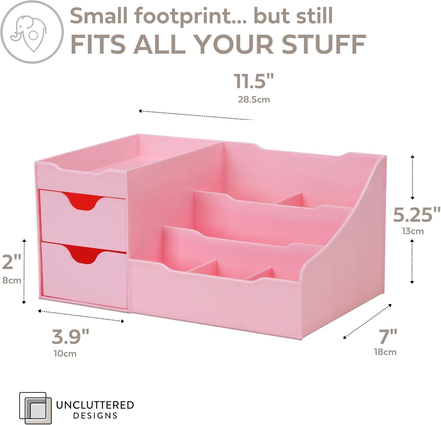 Uncluttered Designs Makeup Organizer with Drawers - Pink