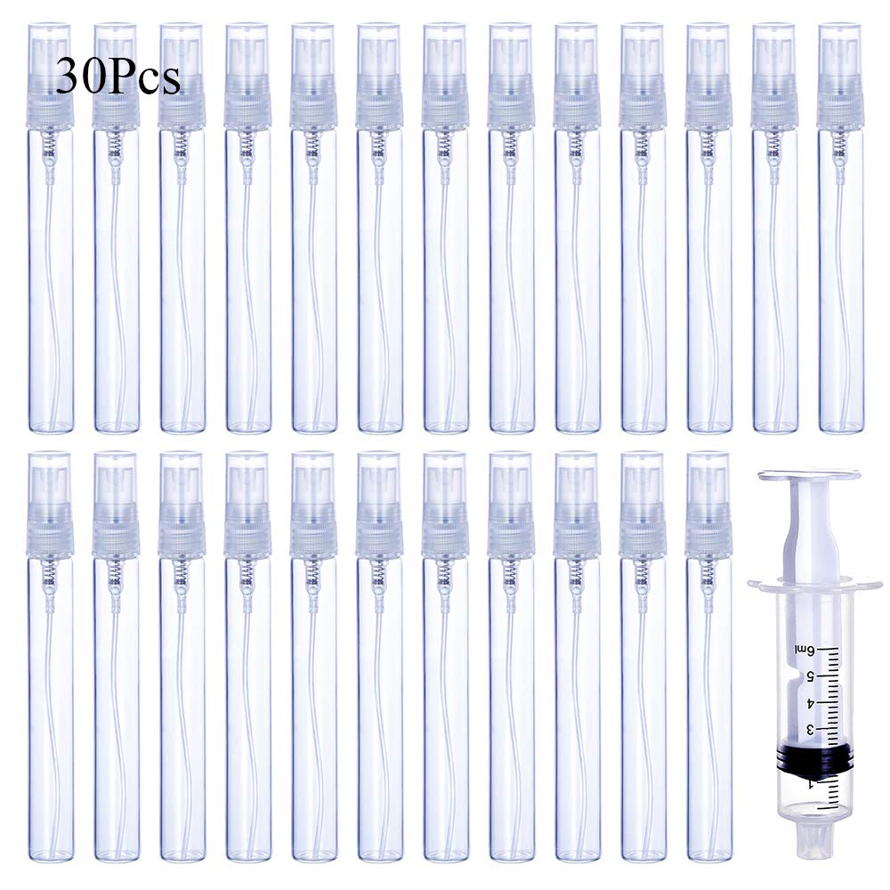 30Pcs 10ml Clear Glass Refillable Spray Bottles
