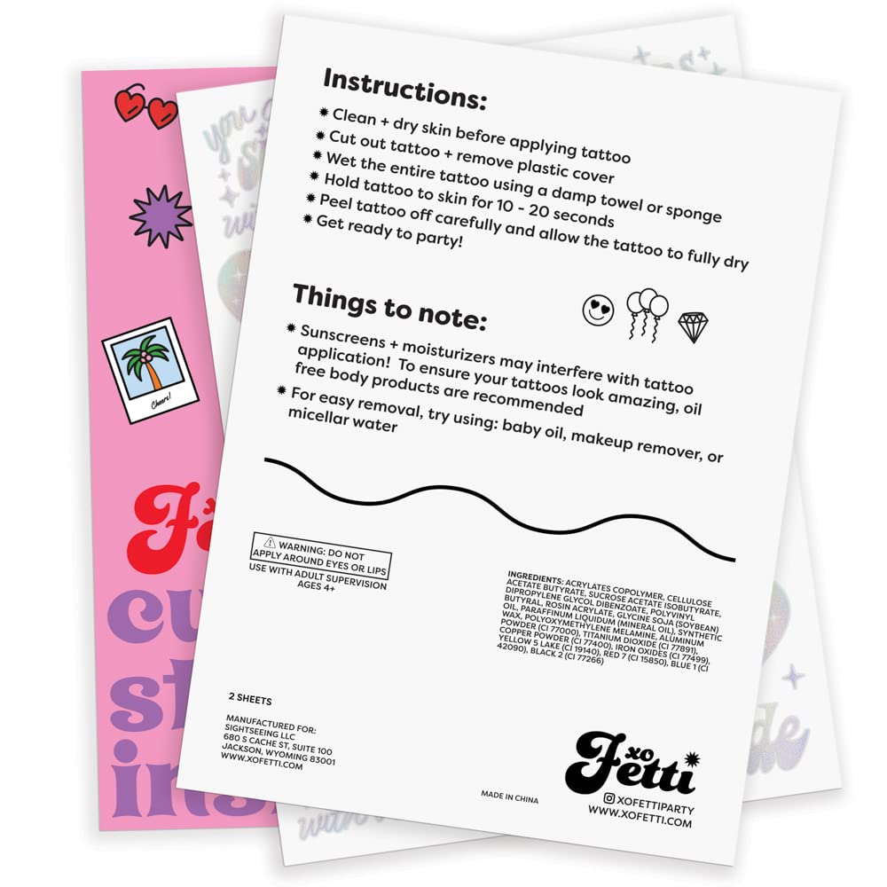 Xo Fetti Cheers Bachelorette Temporary Tattoos - 40 Iridescent Styles