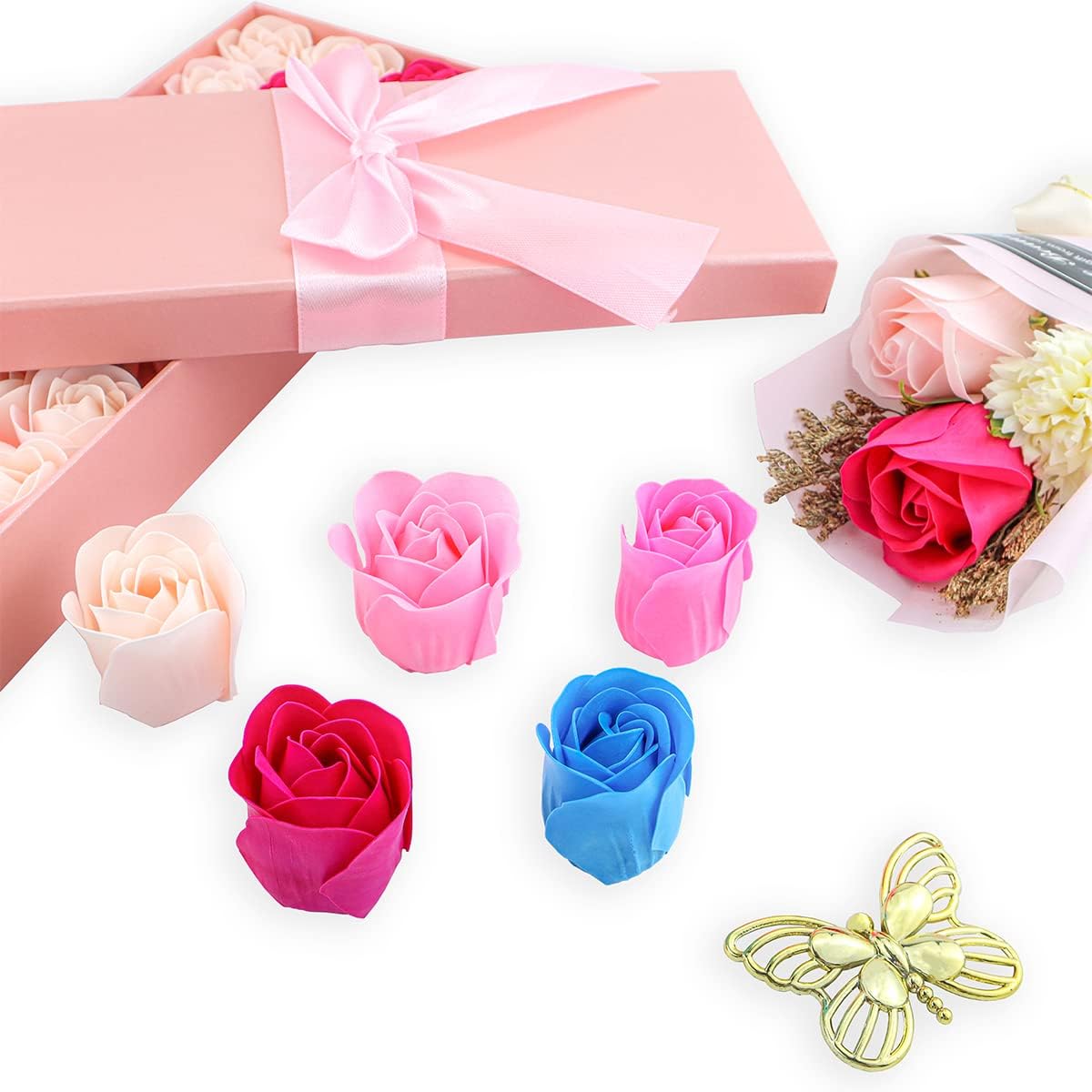 JIALEEY 33 PCS Rose Scented Bath Soap Set with Pink Gift Box