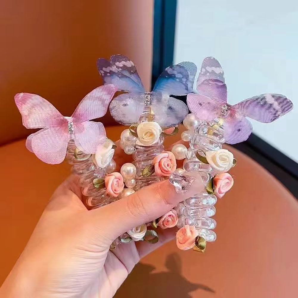 5pcs Telephone Wire Hair Bands with Pearls and Flowers