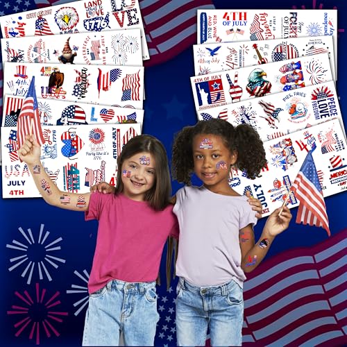 100 PCS 4th of July Temporary Tattoos for Parties and Kids