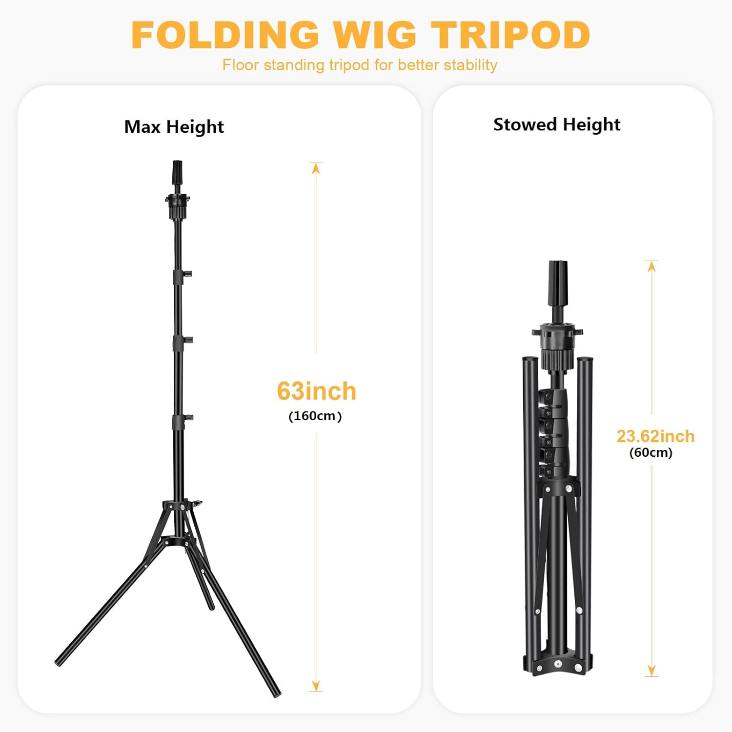 Beauty Star 63 Inch Tall Wig Stand Tripod with 22 Inch Mannequin Head