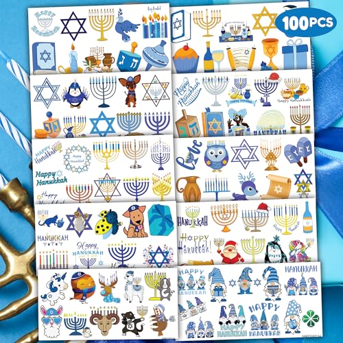 100 PCS Happy Hanukkah Temporary Tattoos Sticker