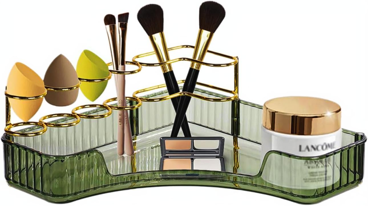 Makeup Organizer for Vanity Corner Storage Shelf Green