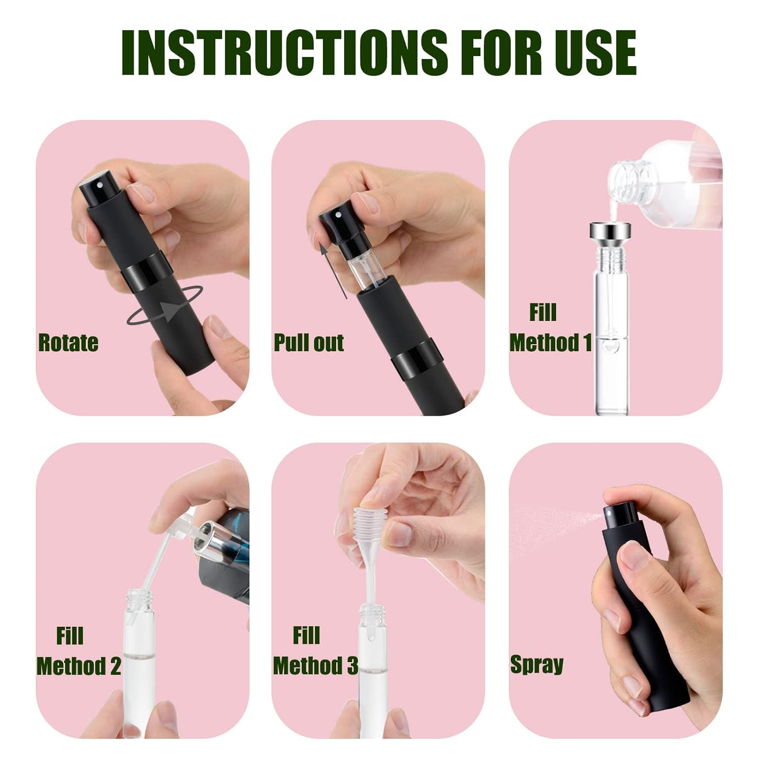 2PCS 8ml Mini Perfume Atomizer Bottles Matte Black
