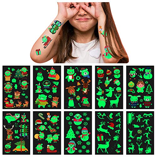 Luminous Christmas Temporary Tattoos for Kids 120 Piece Set