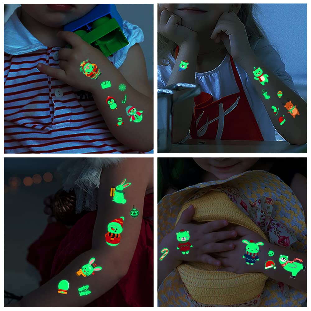 Luminous Christmas Temporary Tattoos for Kids 120 Piece Set