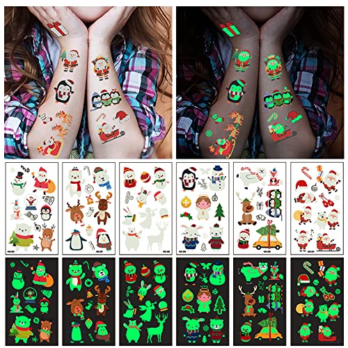 Luminous Christmas Temporary Tattoos for Kids 120 Piece Set