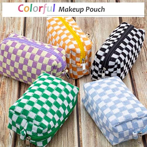 PAZIMIIK Checkered Cosmetic Bag Set for Travel 6PCS Blue