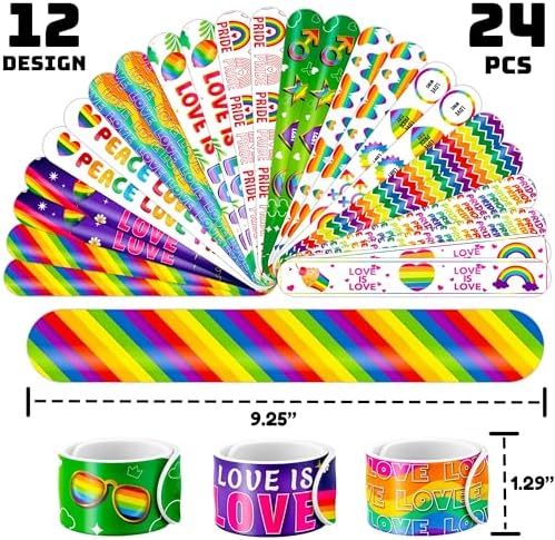 48PCS Pride Party Set 24PCS Rainbow Temporary Tattoos 24PCS Slap Bracelets