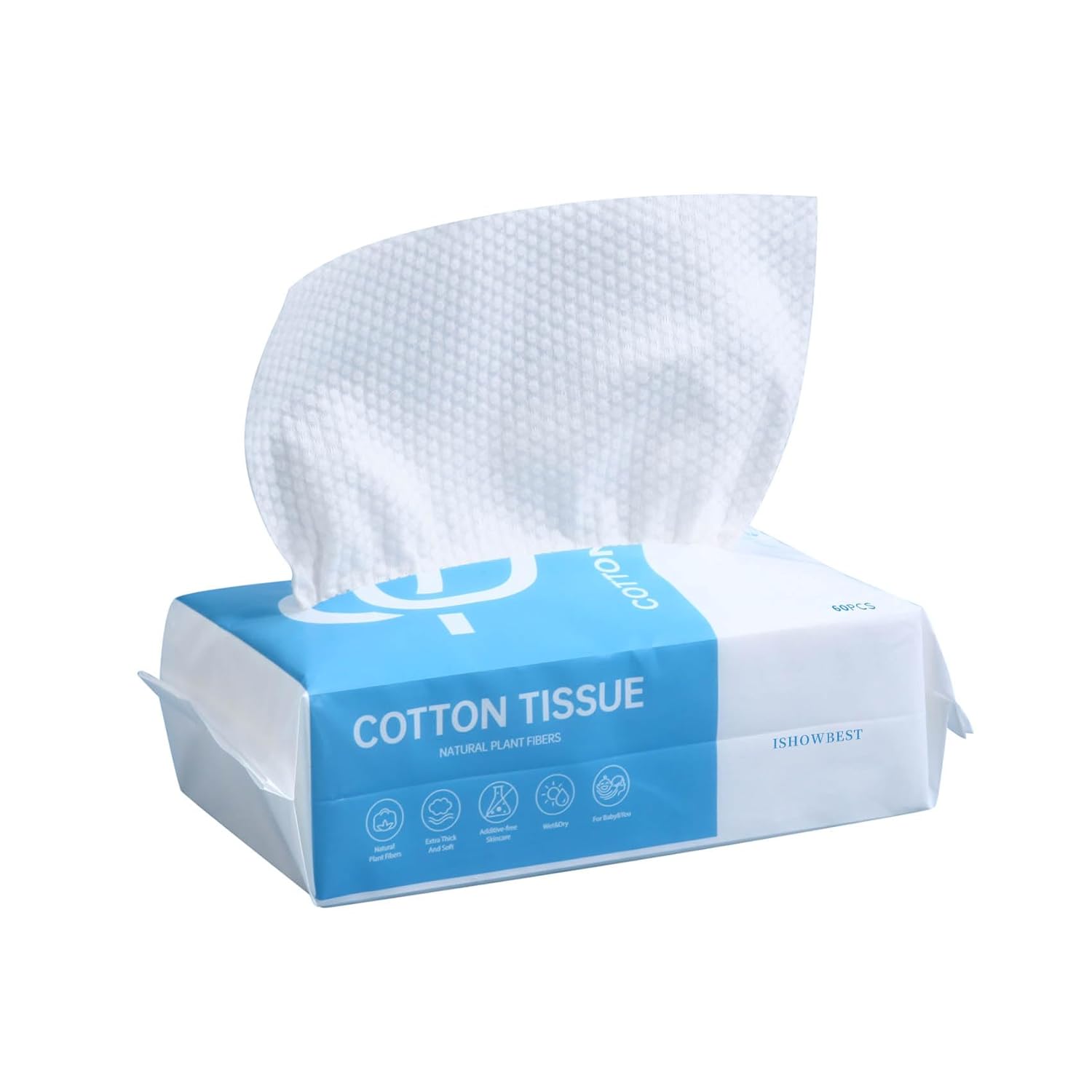 ISHOWBEST Disposable Face Towel 60 Count Biodegradable
