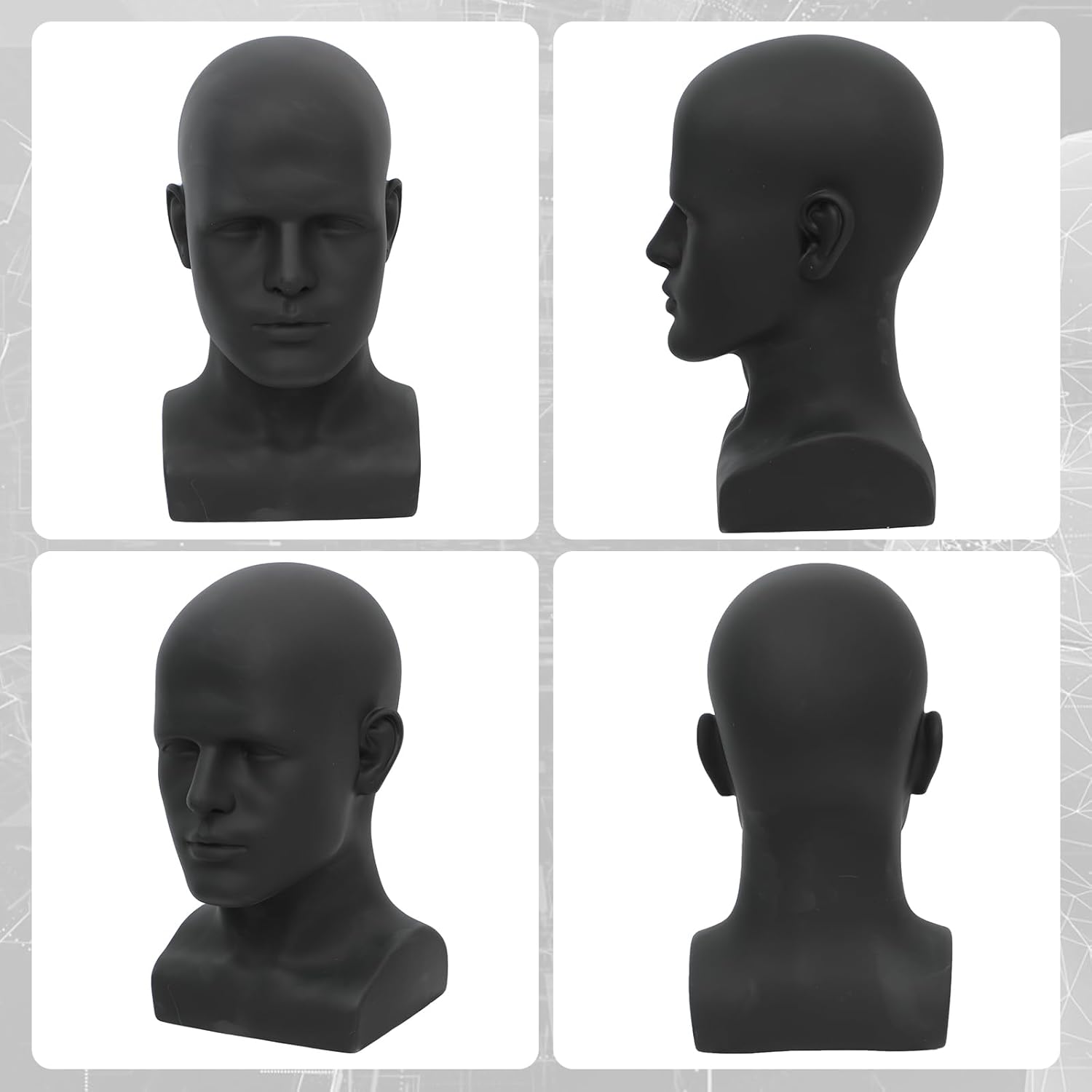 AMLUCKS Male Mannequin Head PVC for Wig Display Black