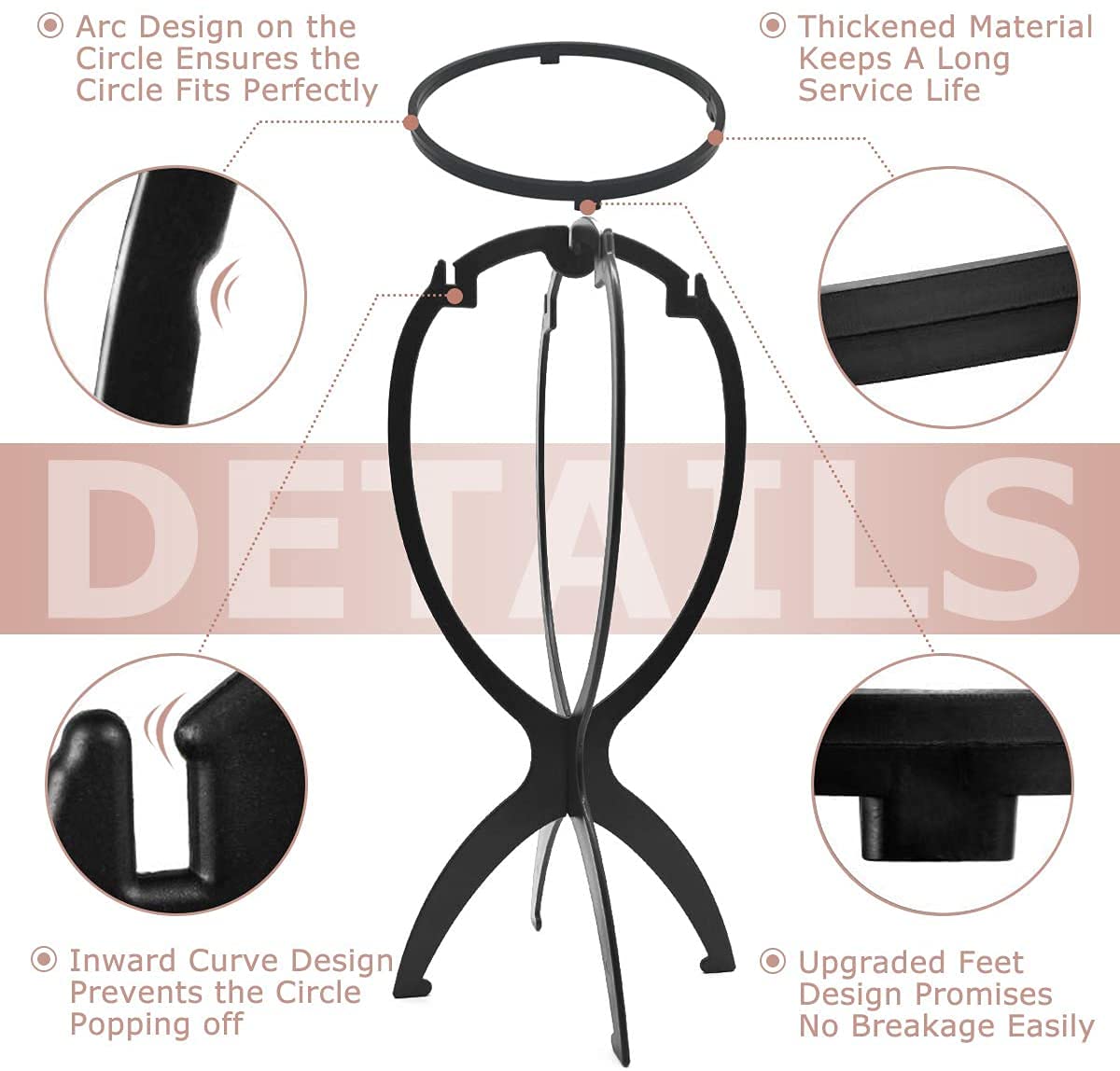 Dreamlover Wig Stand for 3 Wigs Black 142 Inch Height