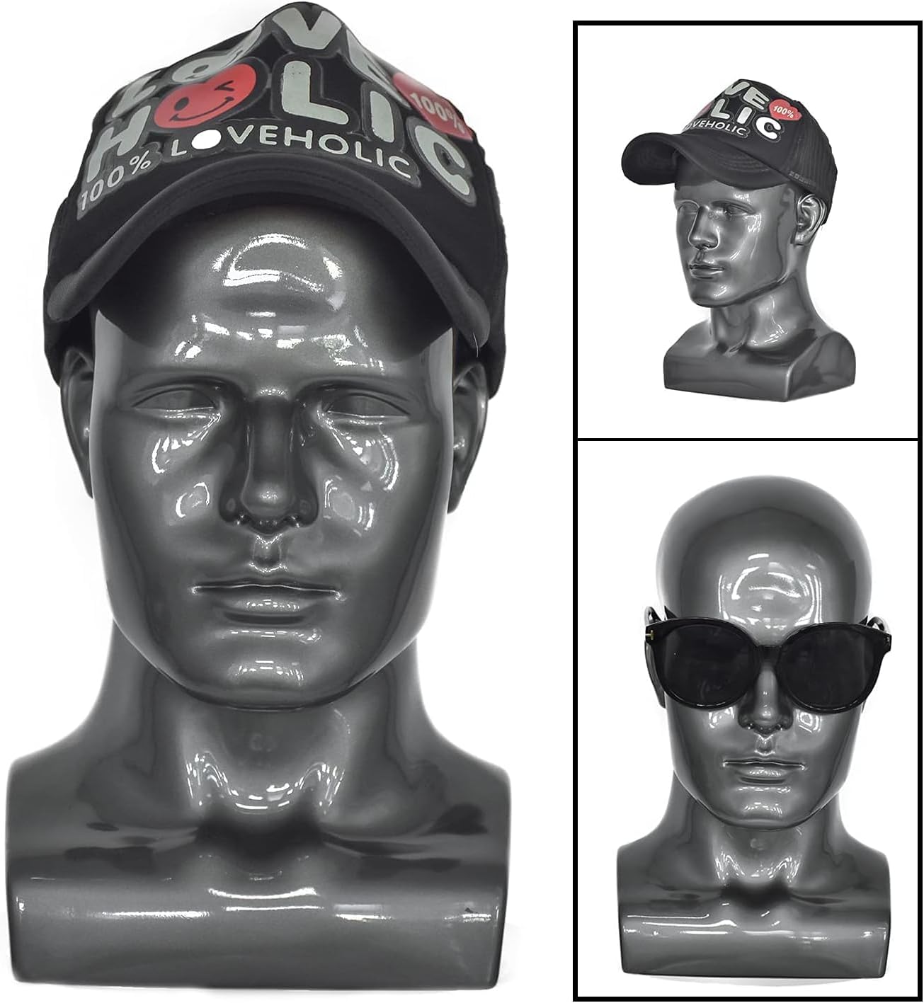 PVC Mannequin Head Black Male Display Dummy Stand