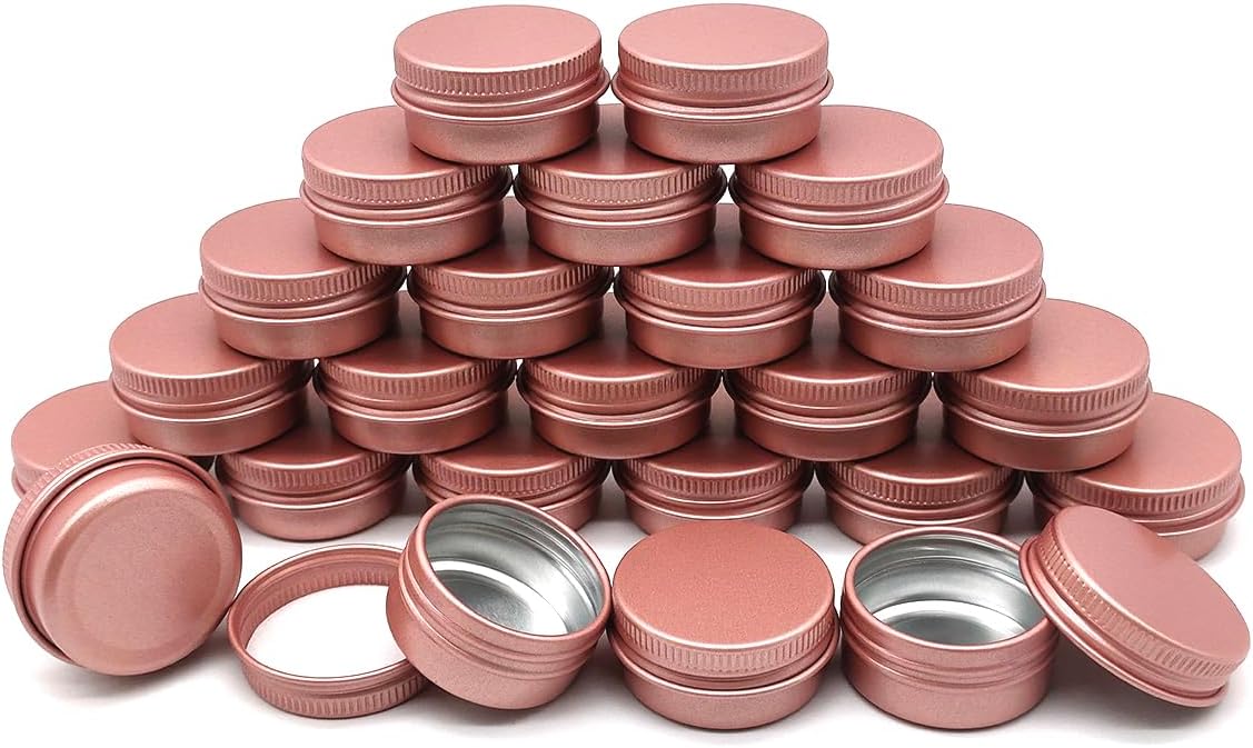 24 Pack Matte-Pink Aluminum Tin Jar for Cosmetics
