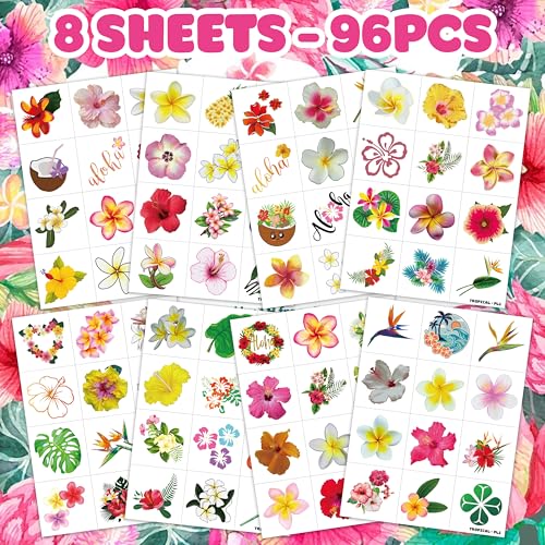 Tropical Flower Hawaiian Temporary Tattoos 96 PCS