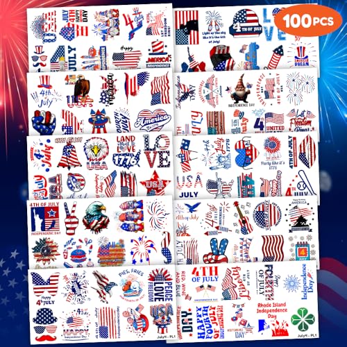 100 PCS 4th of July Temporary Tattoos for Parties and Kids