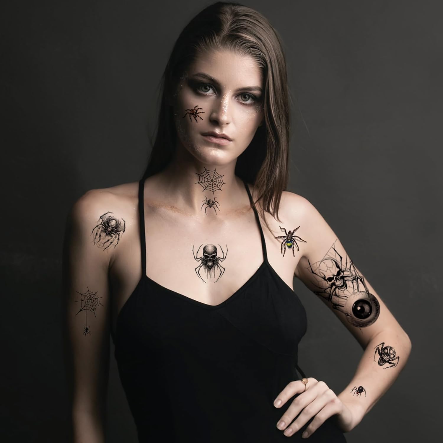 CARGEN Halloween Spider Skull Temporary Tattoos 20 Sheets 141 Designs