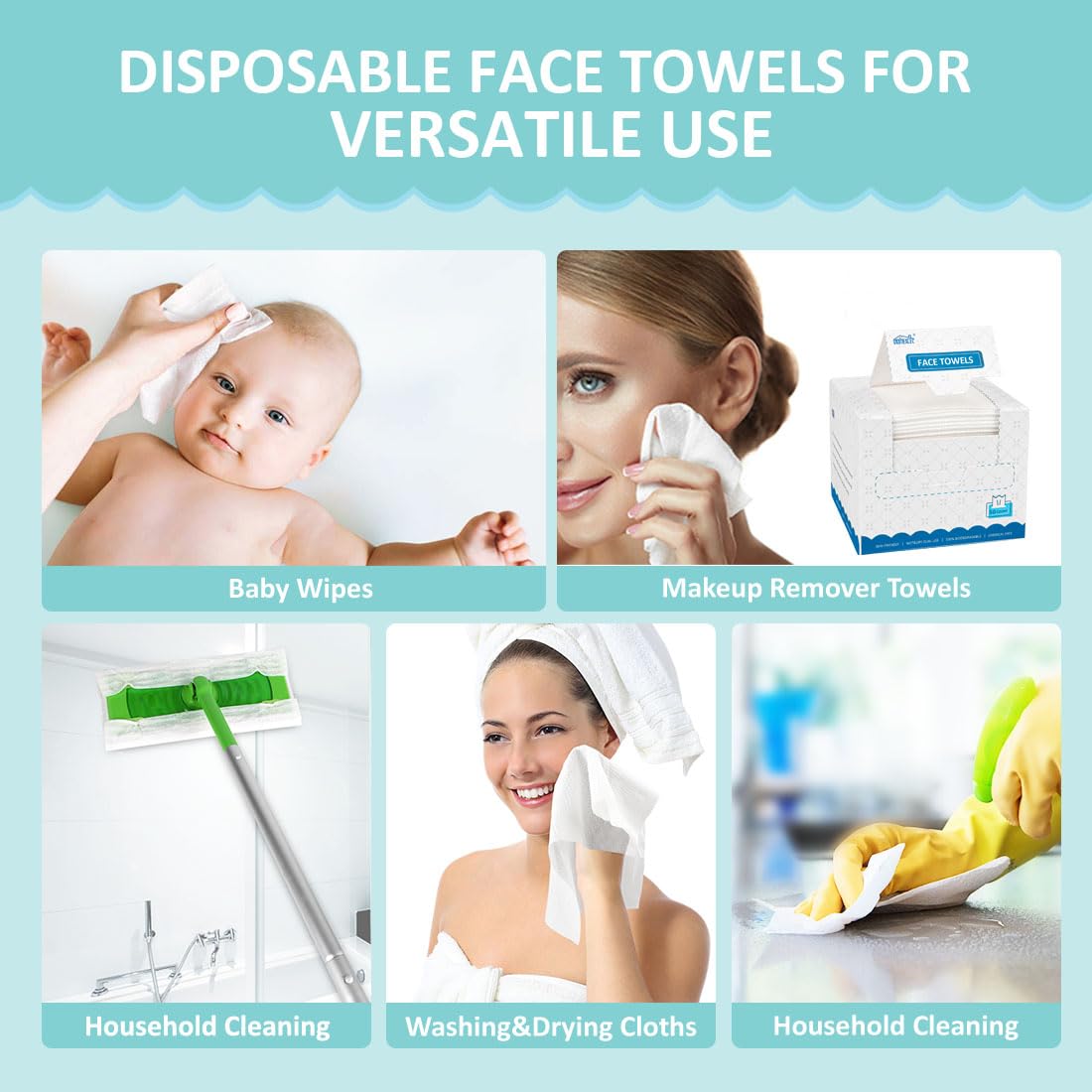HOMEXCEL Biodegradable Face Towels 50 Count