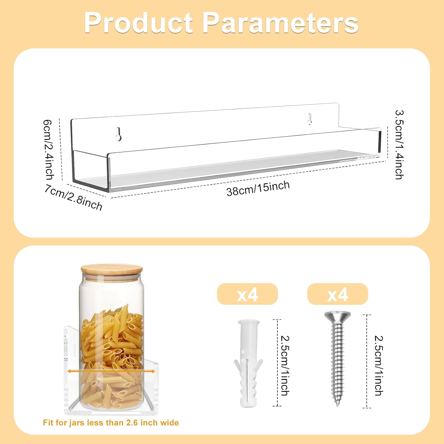 SOVQUEST Clear Acrylic Floating Shelves 15 Inch 4 Pack Invisible Display Shelf