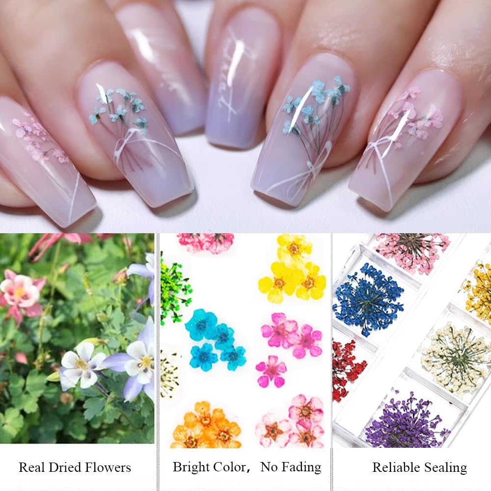 2 Boxes 3D Dried Flowers Nail Art Stickers