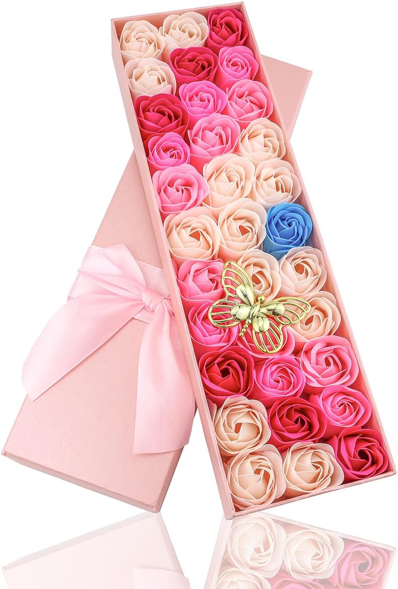 JIALEEY 33 PCS Rose Scented Bath Soap Set with Pink Gift Box