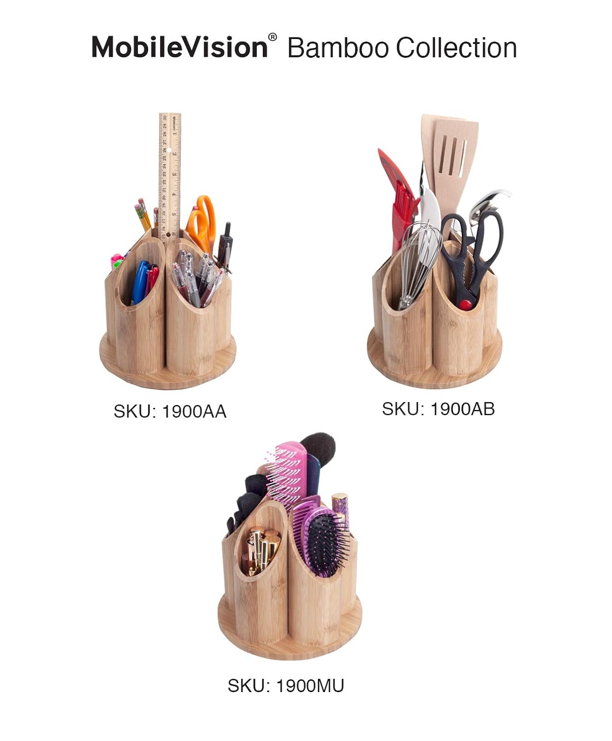 MobileVision Bamboo Rotating Makeup Organizer 5 Sections