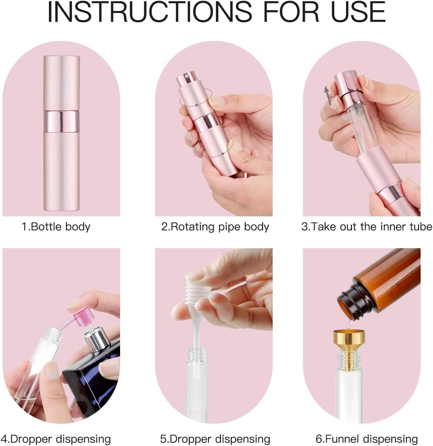 Tekson 8ml Refillable Perfume Atomizer Bottle Pink Gold