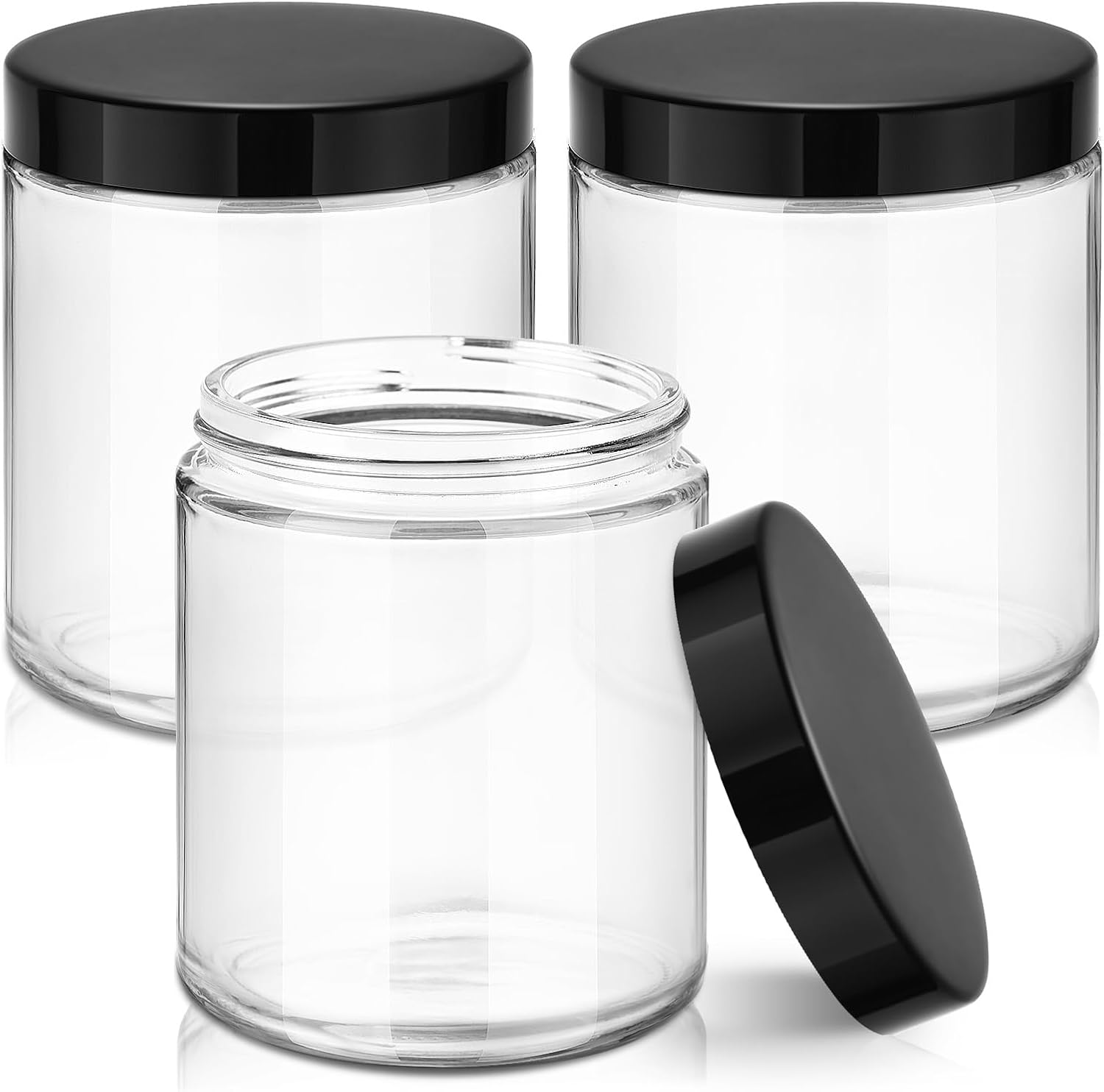 8oz Clear Glass Jars with Lids 3 Pack