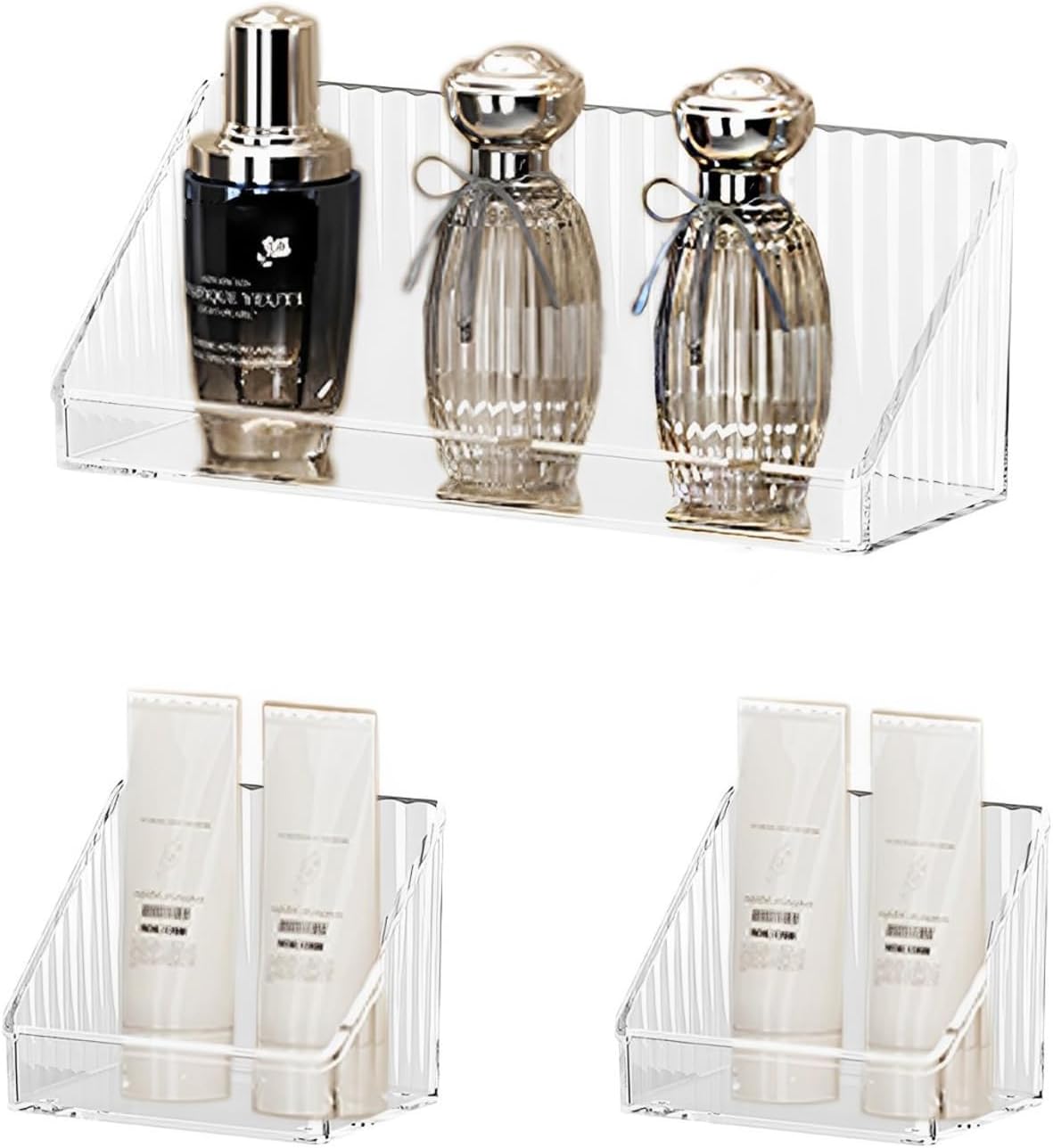 MORNITE 3 Pcs Medicine Cabinet Tray Organizer Clear and Adhesive