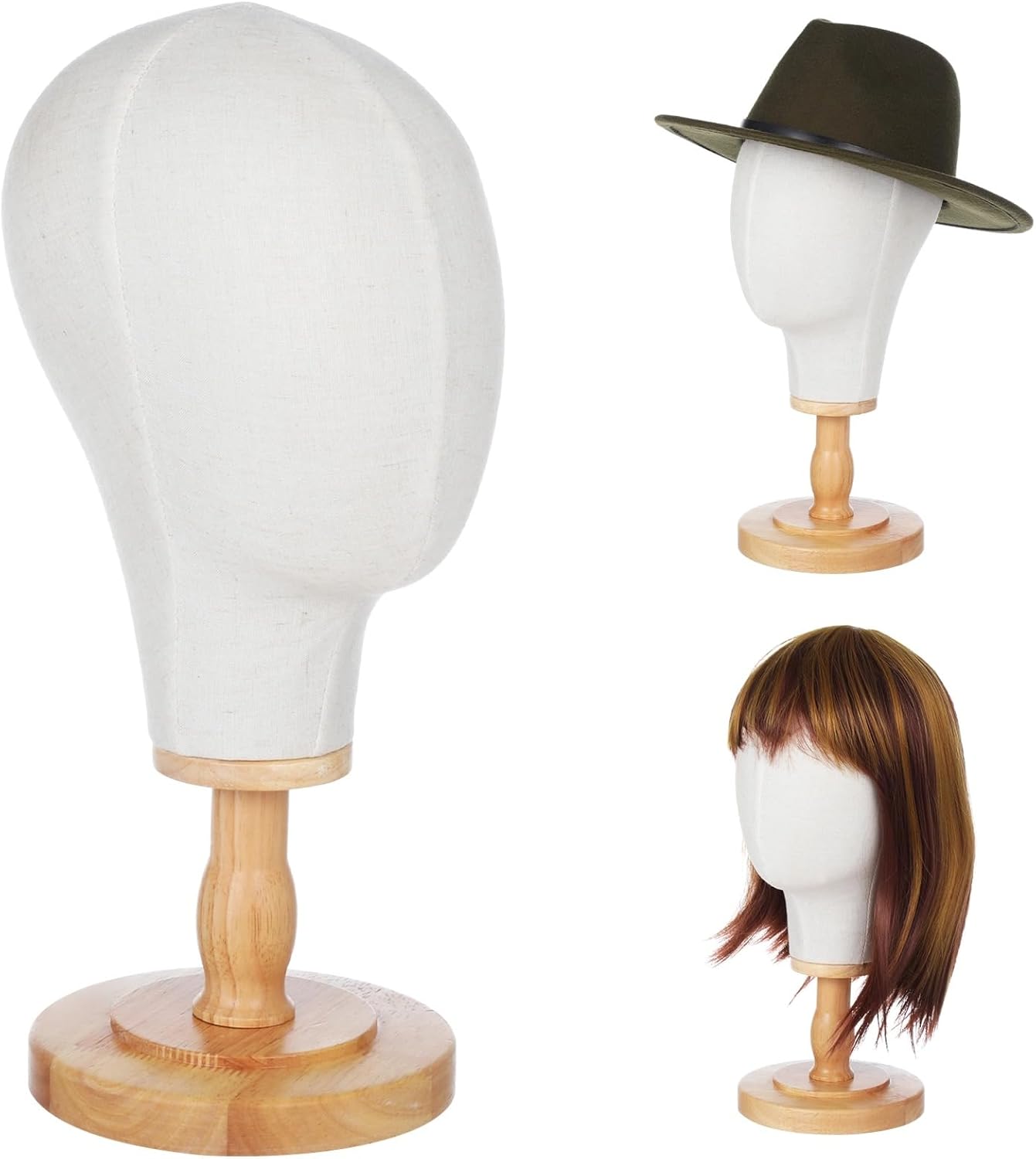OMISTAR Wig Head Stand with Linen Cover Display Rack