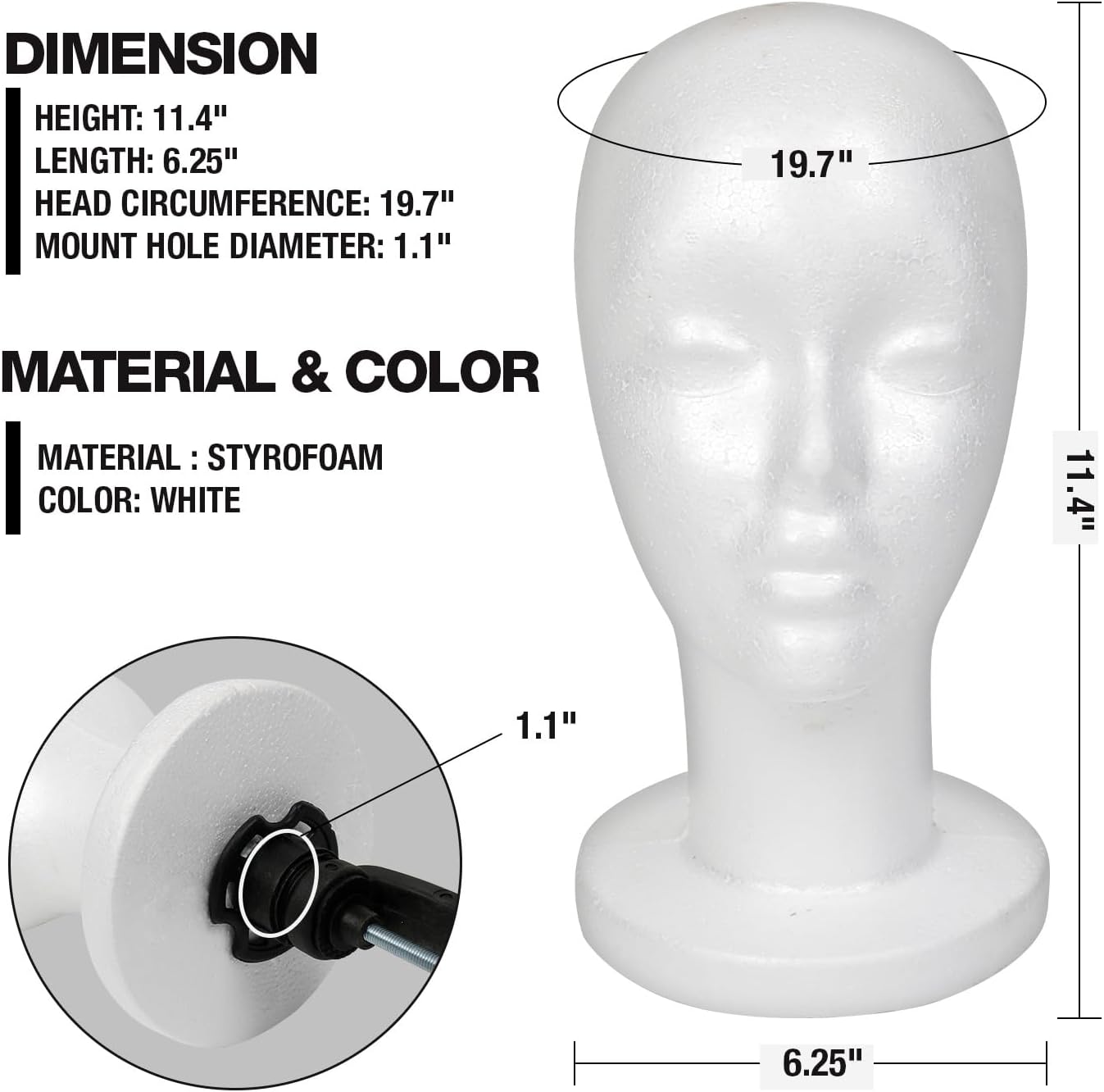 STUDIO LIMITED 114 Inch Styrofoam Mannequin Head 2 Pack
