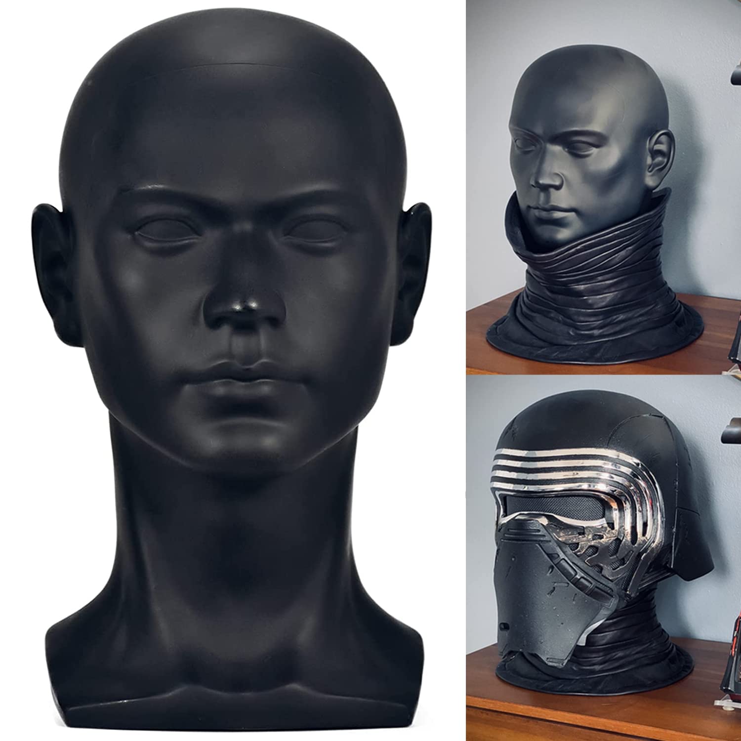 FanLin Professional Male Mannequin Head Display Stand Matte Black