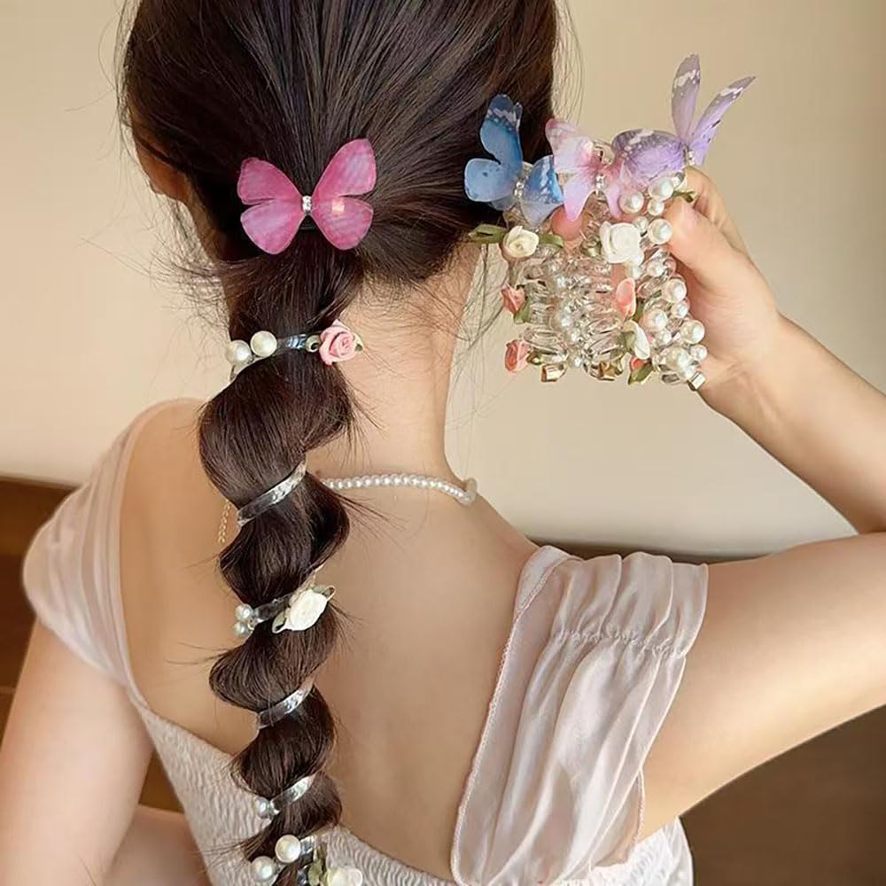 5pcs Telephone Wire Hair Bands with Pearls and Flowers