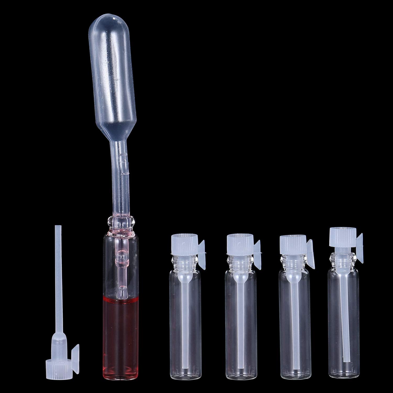 120Pcs 1Ml Mini Glass Sample Vials with Black White Plastic Caps