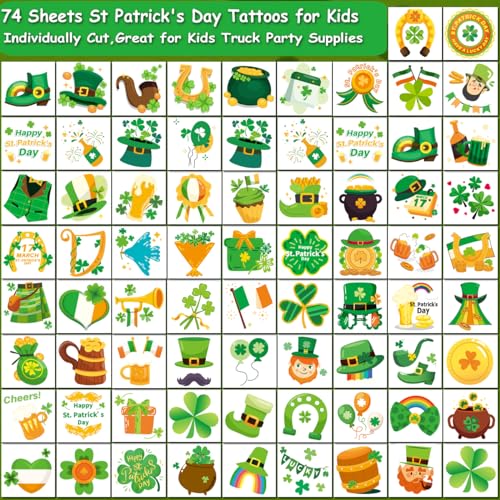 CHARLENT St Patricks Day Temporary Tattoos for Kids Party Supplies