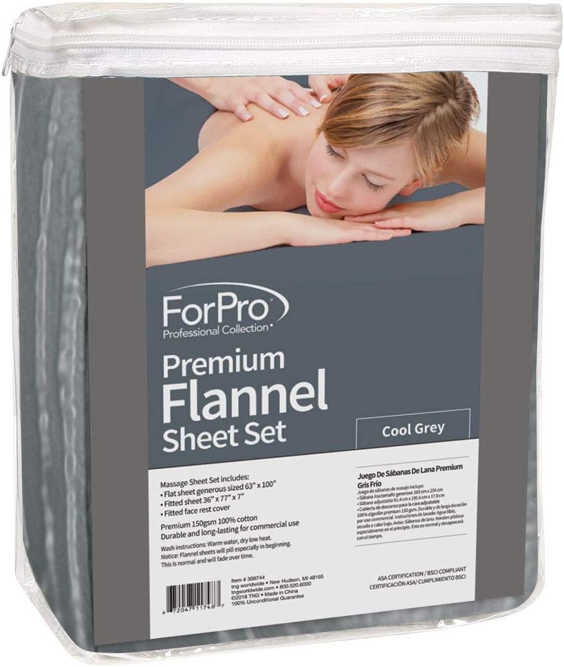 ForPro Premium Flannel 3-Piece Massage Sheet Set Cool Grey