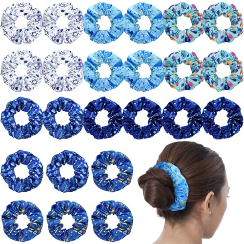 24 Pcs Hanukkah Hair Scrunchies with Star of David Design