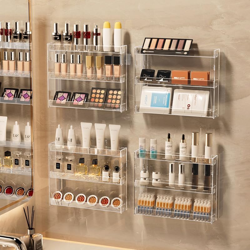 3 Layer Makeup Organizer Wall Mounted with Anti-Slip Adhesive
