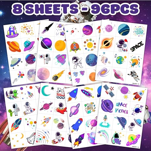 96PCS Galaxy Themed Temporary Tattoos for Kids - Space Party Supplies