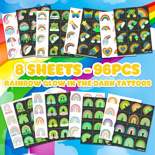96 PCS Rainbow Pastel Temporary Tattoos for Kids 1