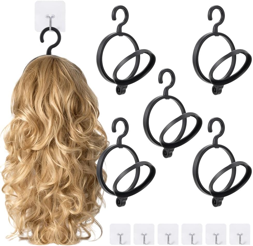 5 Pcs Foldable Wig Hangers with 5 Hooks Portable Wig Organizer Stand